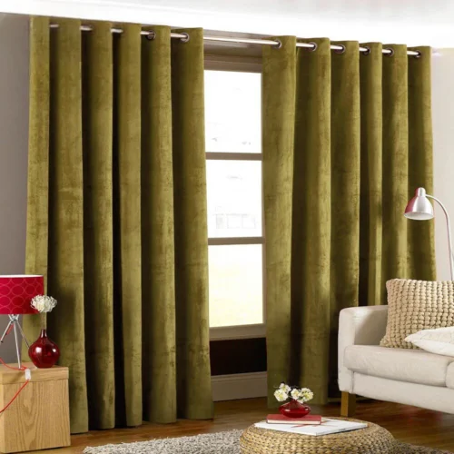 Velvet Curtains-Olive Green
