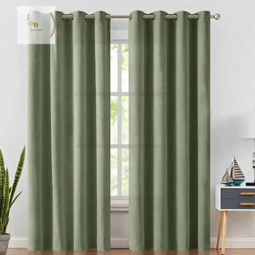 Velvet Curtains-Sage Green