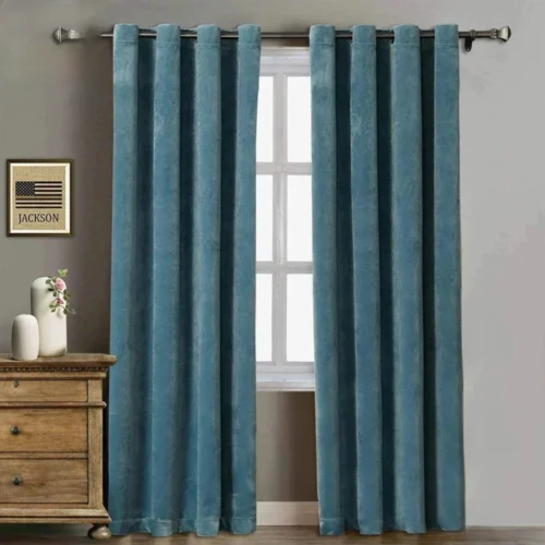 Velvet Curtains-Slate Blue