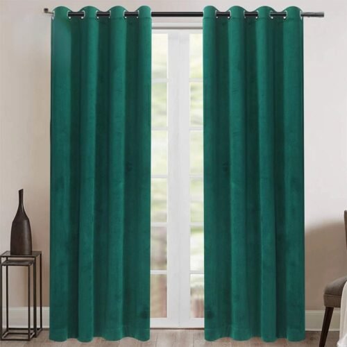 Velvet Curtains-Pine Green