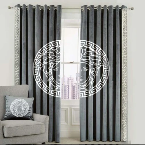 Velvet Curtains-Grey & White