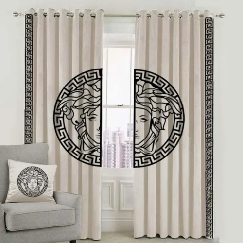 Velvet Curtains-Off White & Black