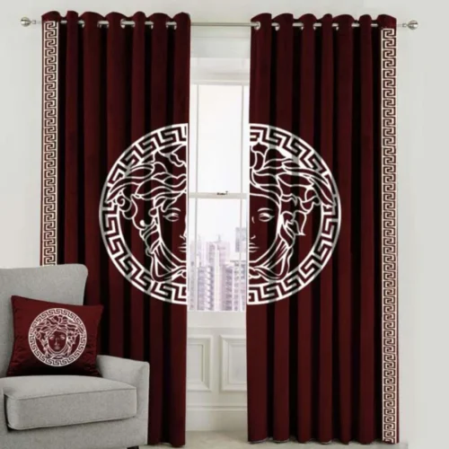 Velvet Curtains-Maroon & White