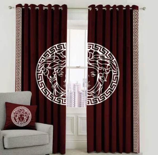 Velvet Curtains-Maroon & White